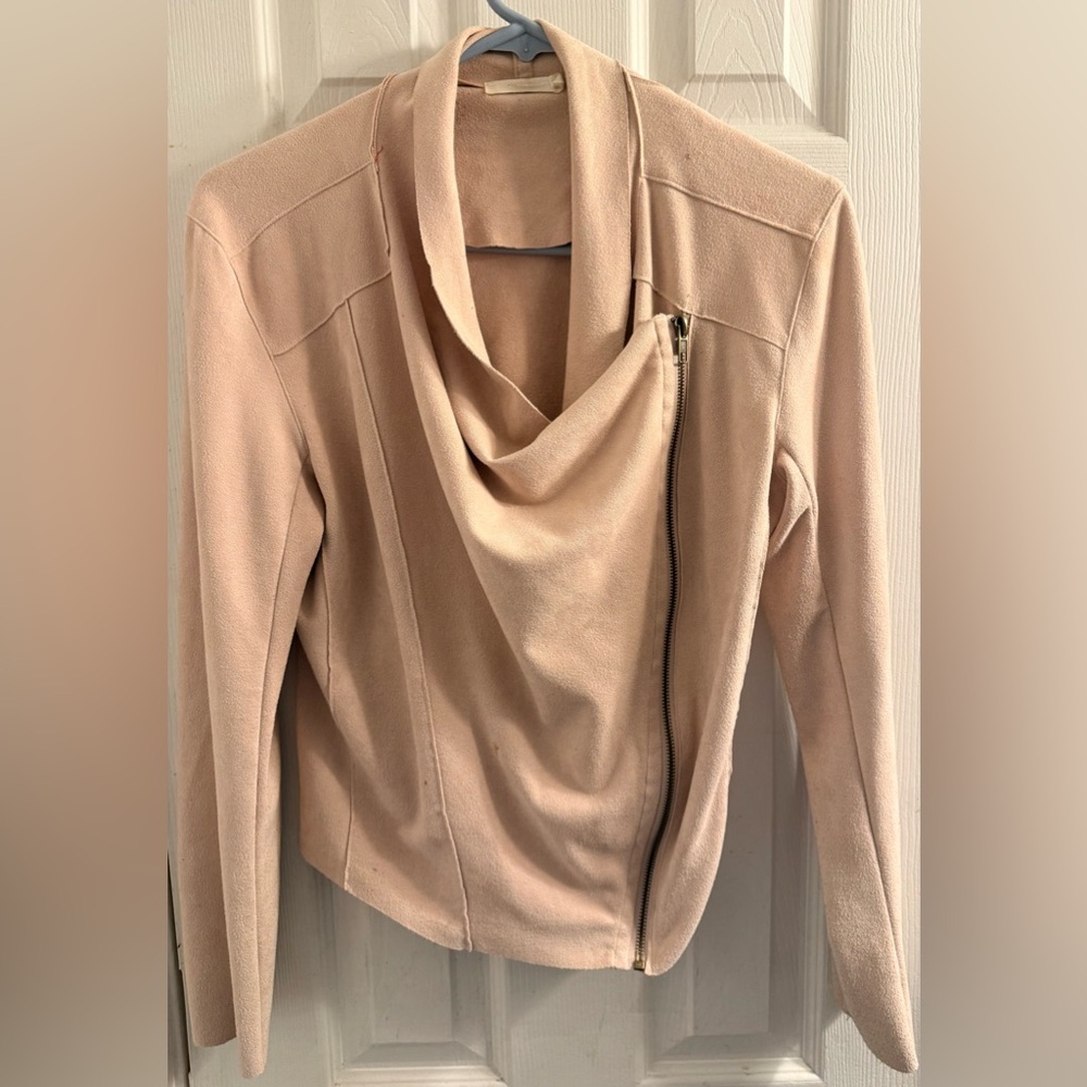 Mod Ref Women's Draped Zip-Front Faux Suede Jacket — Light Pink size S